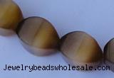 CCT31 14 inches 10*14mm twisted tiger yellow cats eye beads wholesale