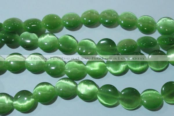 CCT575 15 inches 14mm flat round cats eye beads wholesale