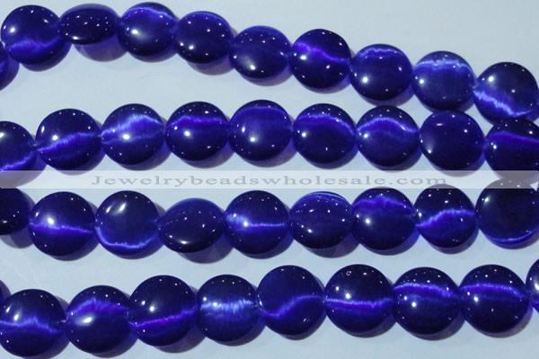 CCT580 15 inches 14mm flat round cats eye beads wholesale