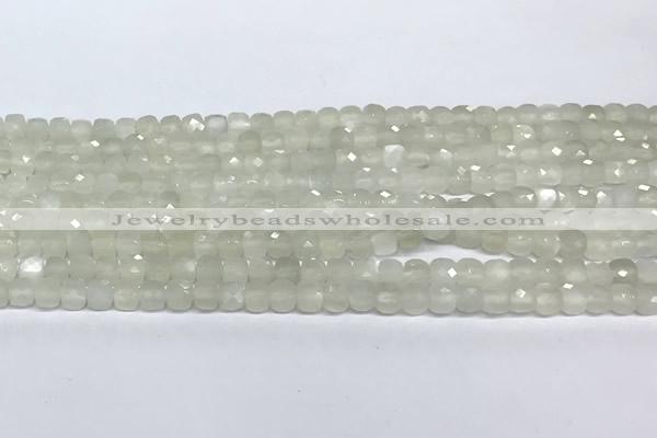 CCU1001 15 inches 4mm faceted cube moonstone beads