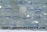 CCU1003 15 inches 4mm faceted cube aquamarine beads