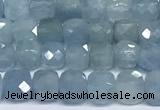 CCU1004 15 inches 4mm faceted cube aquamarine beads