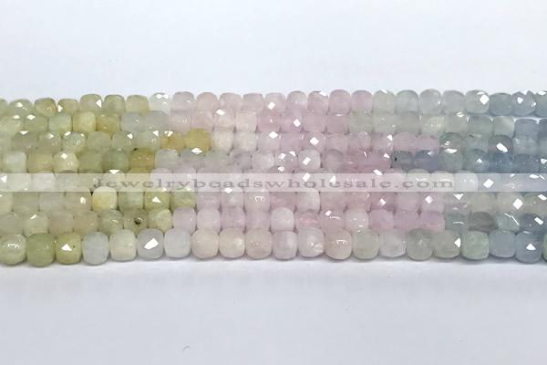 CCU1007 15 inches 4mm faceted cube morganite beads