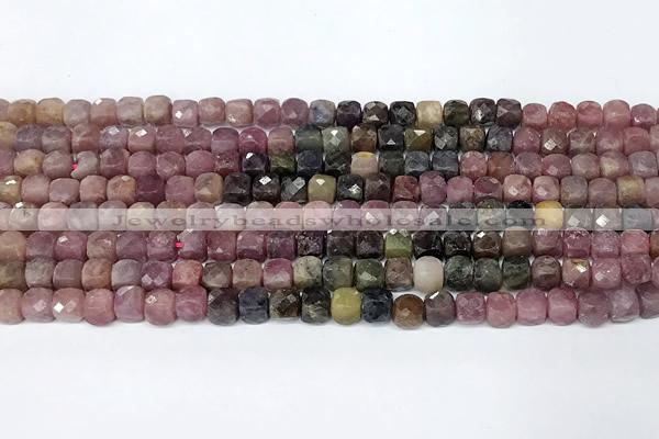 CCU1010 15 inches 4mm faceted cube tourmaline beads