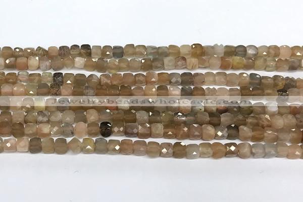 CCU1012 15 inches 4mm faceted cube sunstone beads