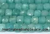 CCU1023 15 inches 4mm faceted cube amazonite beads