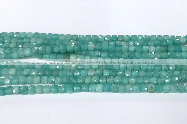 CCU1023 15 inches 4mm faceted cube amazonite beads