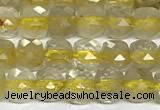 CCU1025 15 inches 4mm faceted cube golden rutilated quartz beads