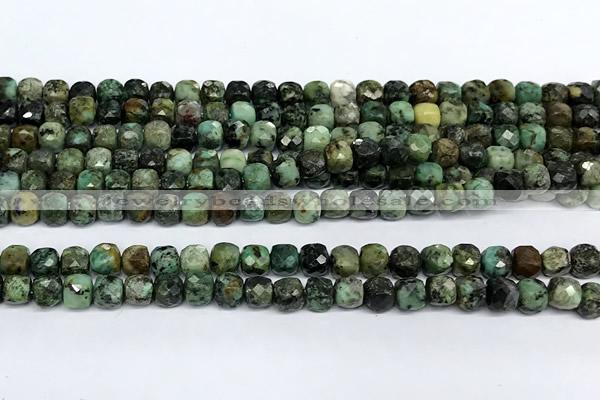 CCU1026 15 inches 4mm faceted cube African turquoise beads