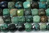 CCU1027 15 inches 4mm faceted cube chrysocolla beads