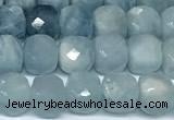 CCU1036 15 inches 6mm faceted cube aquamarine beads