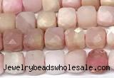 CCU1037 15 inches 6mm faceted cube pink opal beads