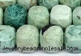 CCU1048 15 inches 8mm faceted cube turquoise beads