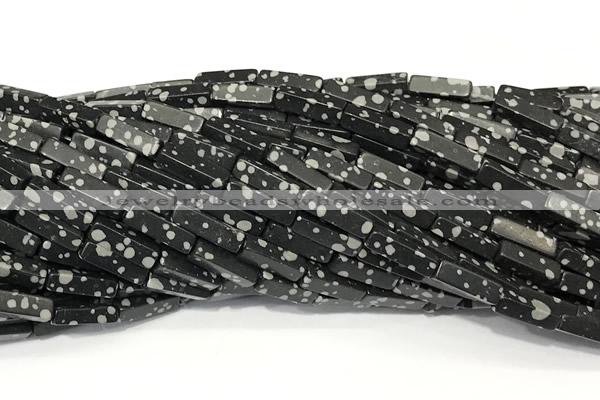 CCU1165 15 inches 4*13mm cuboid snowflake obsidian beads