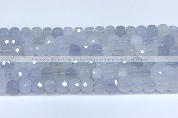 CCU1272 15 inches 6mm - 7mm faceted cube blue chalcedony beads