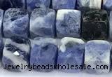 CCU1274 15 inches 6mm - 7mm faceted cube sodalite beads