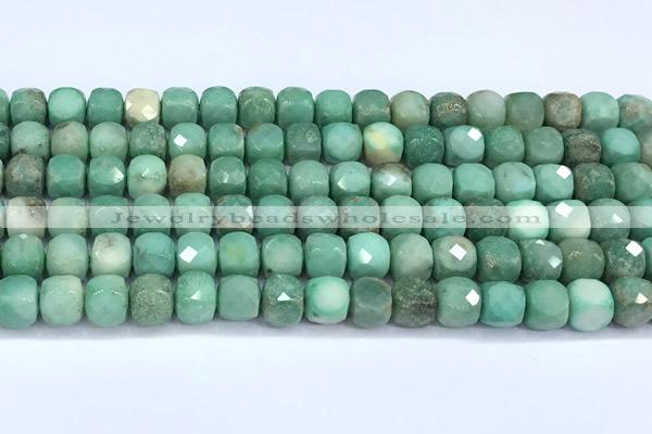 CCU1276 15 inches 6mm - 7mm faceted cube green grass agate beads