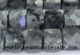 CCU1283 15 inches 6mm - 7mm faceted cube black labradorite beads