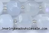 CCU1286 15 inches 9mm - 10mm faceted cube blue chalcedony beads