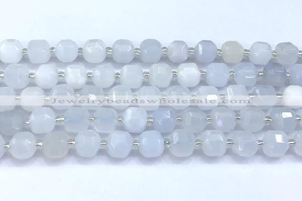 CCU1286 15 inches 9mm - 10mm faceted cube blue chalcedony beads