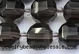 CCU1295 15 inches 9mm - 10mm faceted cube smoky quartz beads