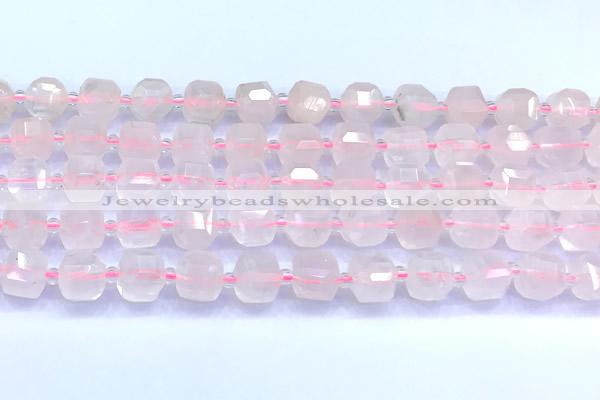 CCU1301 15 inches 9mm - 10mm faceted cube rose quartz beads