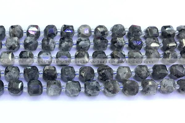 CCU1304 15 inches 9mm - 10mm faceted cube black labradorite beads