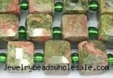 CCU1316 15 inches 7mm - 8mm faceted cube unakite beads