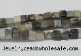 CCU16 15.5 inches 4*4mm cube silver leaf jasper beads wholesale