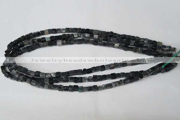 CCU17 15.5 inches 4*4mm cube moss agate beads wholesale