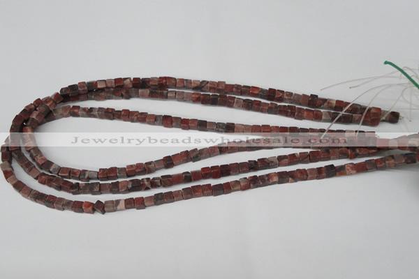 CCU25 15.5 inches 5*5mm cube red picture jasper beads wholesale