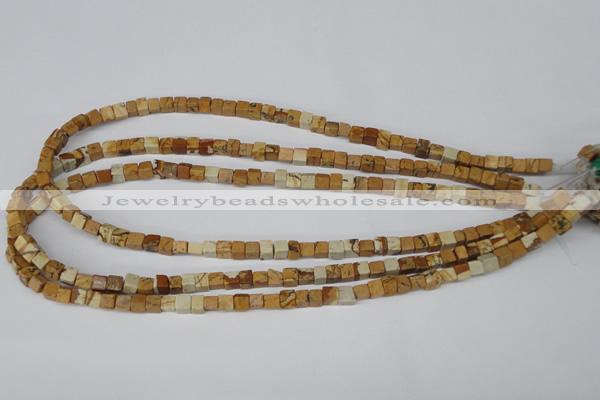 CCU29 15.5 inches 5*5mm cube picture jasper beads wholesale