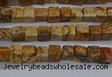 CCU309 15.5 inches 4*4mm cube picture jasper beads wholesale