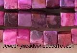 CCU455 15.5 inches 4*4mm cube fuchsia crazy lace agate beads