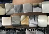 CCU457 15.5 inches 4*4mm cube black picasso jasper beads