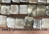 CCU458 15.5 inches 4*4mm cube fossil coral beads wholesale