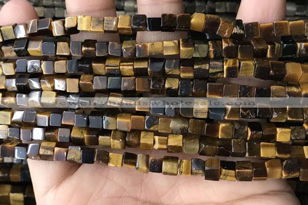 CCU464 15.5 inches 4*4mm cube yellow tiger eye beads wholesale