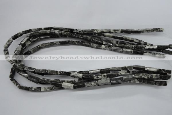 CCU505 15.5 inches 4*13mm cuboid black & white jasper beads wholesale