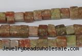 CCU52 15.5 inches 6*6mm cube New unakite beads wholesale