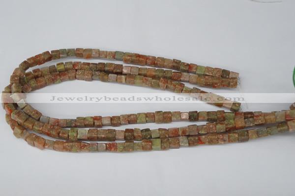 CCU52 15.5 inches 6*6mm cube New unakite beads wholesale