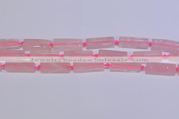 CCU603 15.5 inches 8*20mm - 10*30mm cuboid rose quartz beads