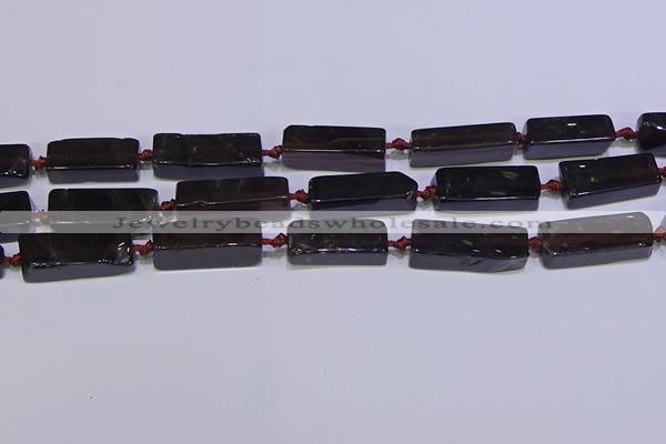 CCU607 15.5 inches 8*20mm - 10*30mm cuboid smoky quartz beads