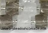 CCU751 15 inches 8*8mm faceted cube white crystal & smoky quartz beads