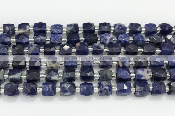 CCU766 15 inches 8*8mm faceted cube sodalite beads