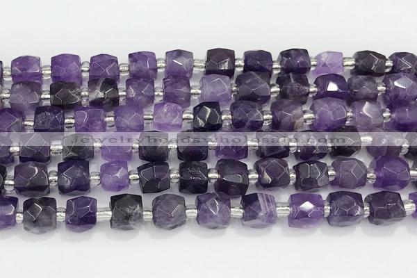 CCU769 15 inches 8*8mm faceted cube amethyst beads