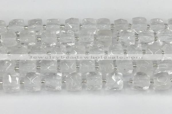 CCU770 15 inches 10*10mm faceted cube white crystal beads