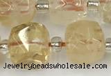 CCU775 15 inches 10*10mm faceted cube citrine beads