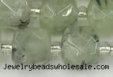 CCU776 15 inches 10*10mm faceted cube green rutilated quartz beads