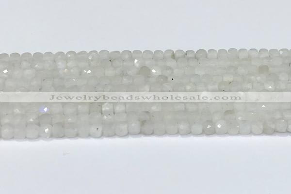 CCU830 15 inches 4mm faceted cube white moonstone beads