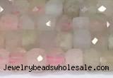 CCU831 15 inches 4mm faceted cube morganite beads